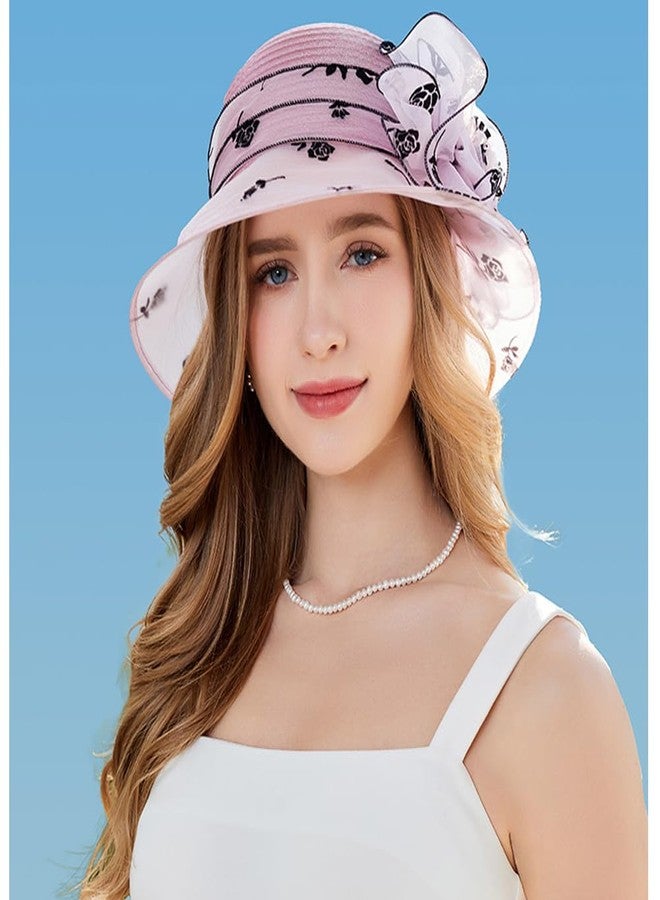 KORADI Women Organza Sun Hat Fascinators Bucket Bowler Hat for Tea Party Bridal Wedding Church Dress Hat Wide Brim Sun Cap(Puple15) - Image 4